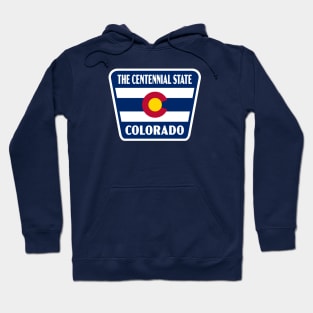 The Centennial State Colorado Retro Flag Badge (Blue) Hoodie